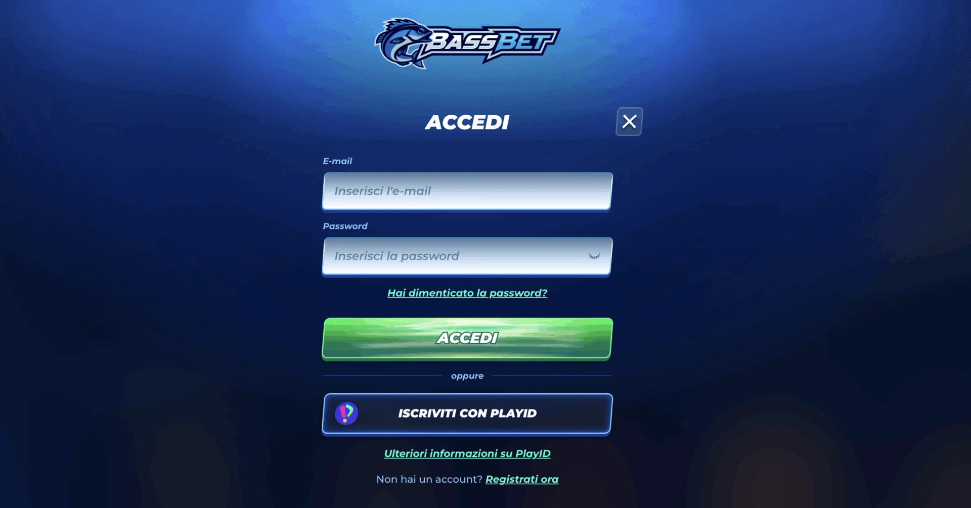 Modulo di accesso all'account su BassBet Casinò